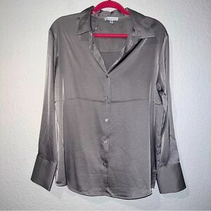Maison d’Amelie Silver Satin Button Down Shirt